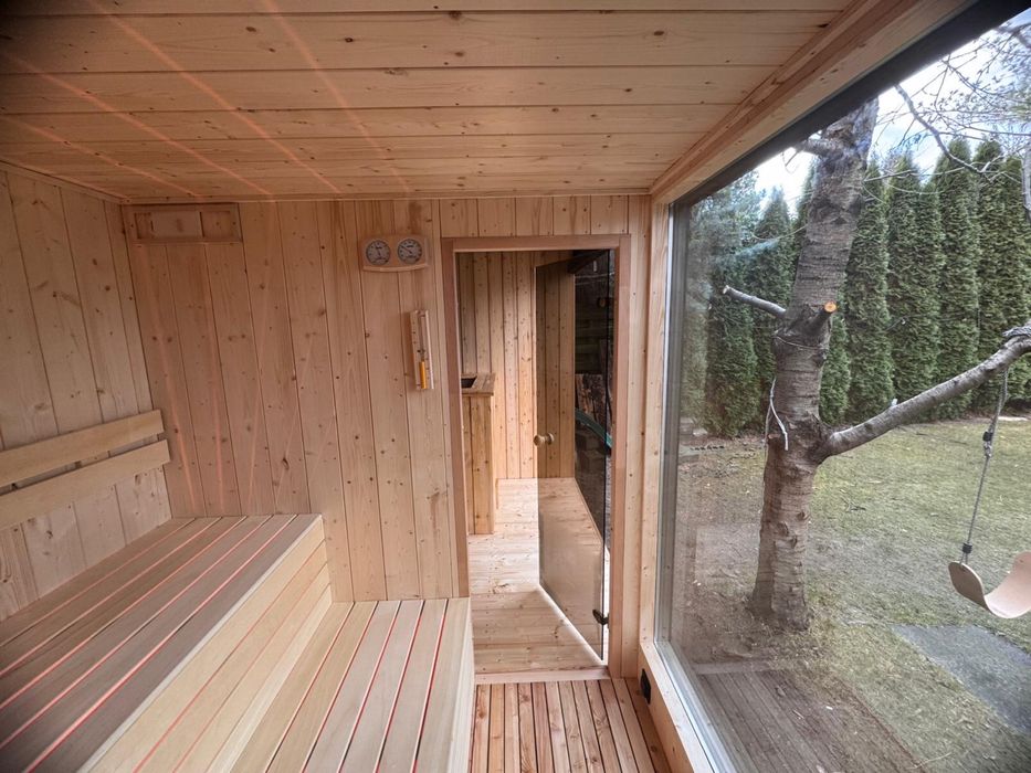 Sauna ogrodowa zewnetrzna Modrzew Huum Harvia