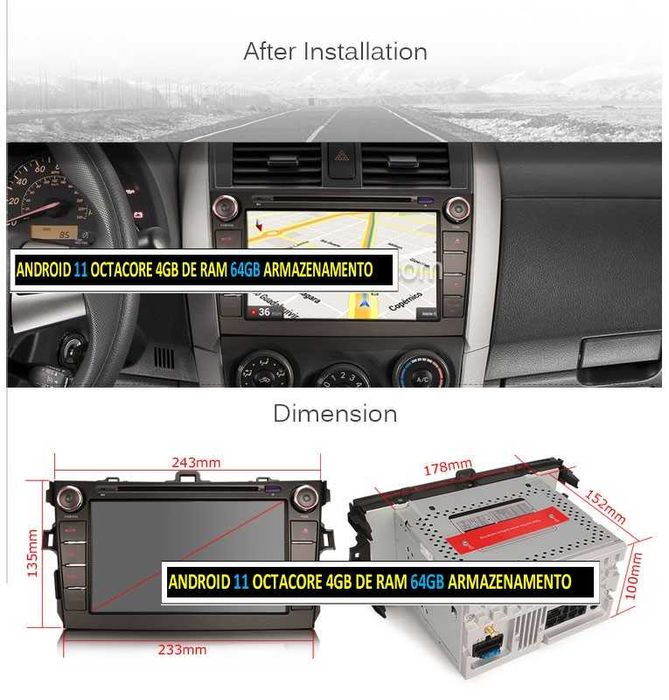 Auto-rádio 2 din Android 14 Toyota AURION CAMRY COROLLA AURIS ALTIS