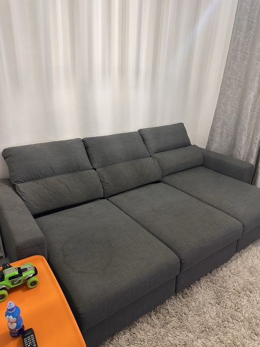 Sofá-cama de canto c/arrumação, cinza IKEA