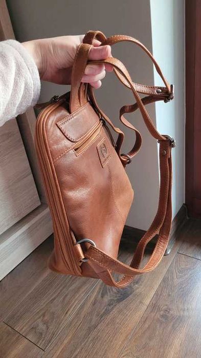 Brązowy skórzany plecak damski Stilord model: Calla - perełka