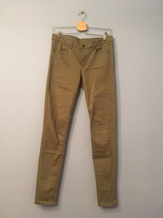 Dopasowane spodnie H&M, oliwkowe khaki, 38/40