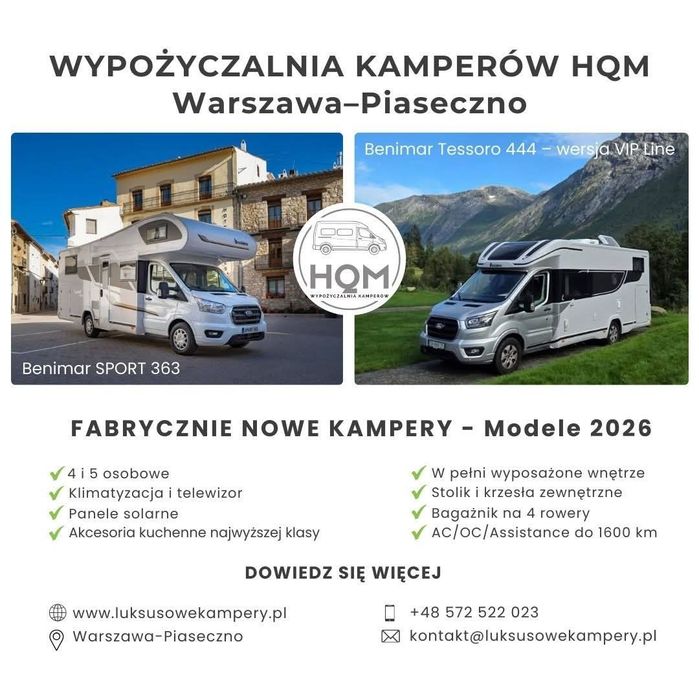 Kamper wynajem wypożyczalnia  nowy benimar HQM