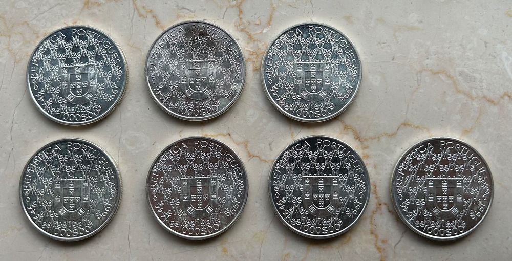 Lote 7 moedas prata 1000 escudos 1996 Nossa Senhora da Conceição