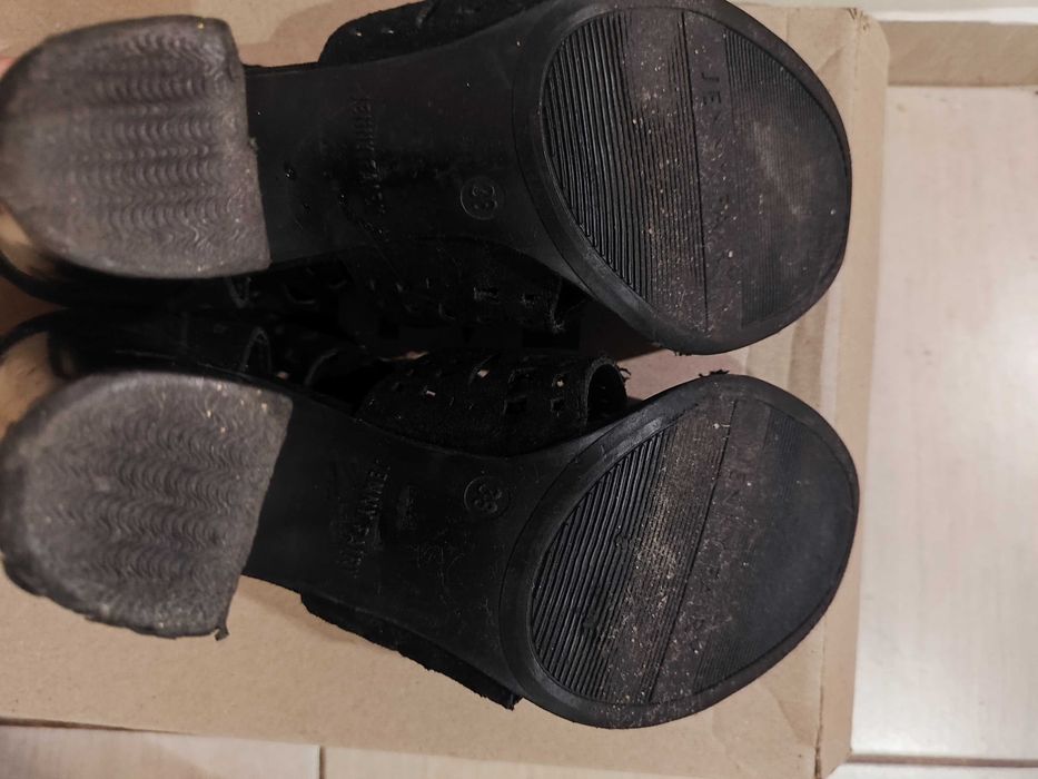 Sandały czarne słupek roz. 38 ażurowe