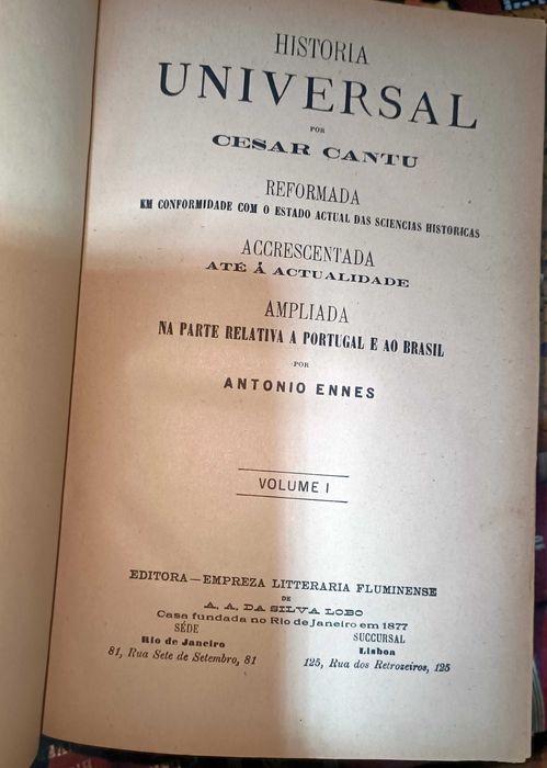 Historia Universal, Cesar Cantu, Reformada Accrescentada Ampliada