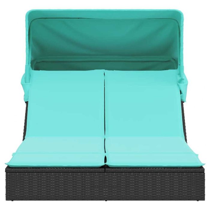 Cama de jardim dupla em rattan PE com toldo retrátil