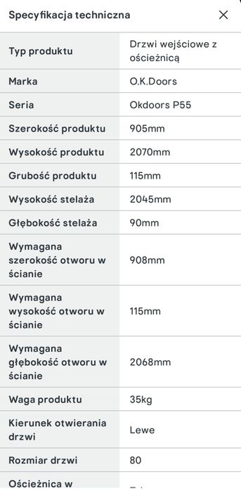 Drzwi zewnętrzne 80Lewe Złoty Dab