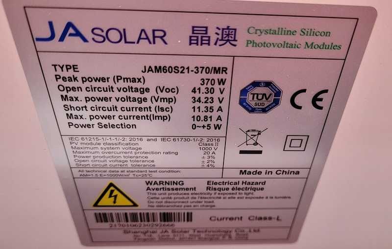 Panele PV JA Solar JAM60S21-370/MR