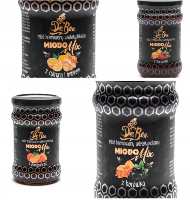 Miód - Zestaw miodów Borówka ,żurawina,pomarańcza, cytryna IMBIR