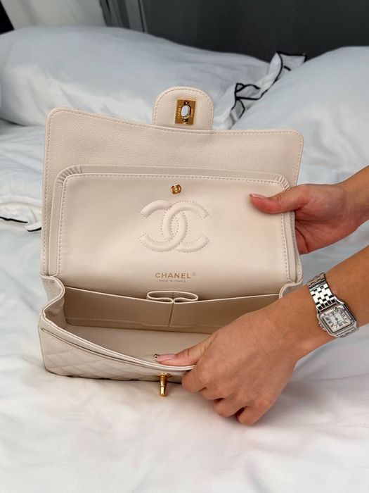 Сумка Chanel Classic Flap 25  Caviar  Hardware / сумка Шанель 25 см ікра, біла (молочна)