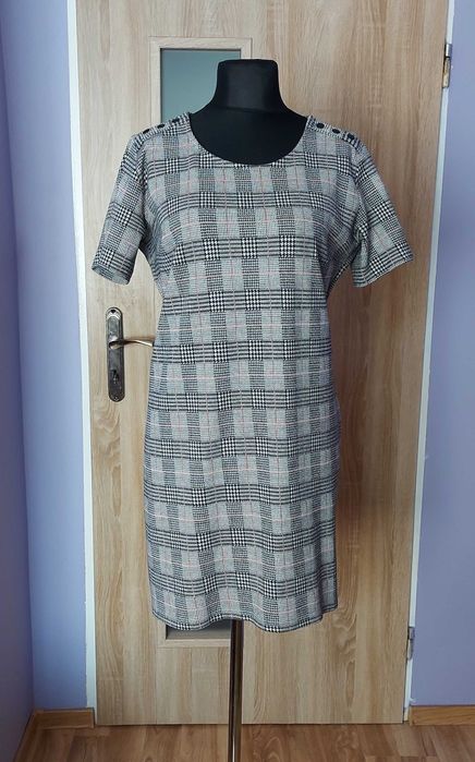 Sukienka, krata, guziki, Esmara, L