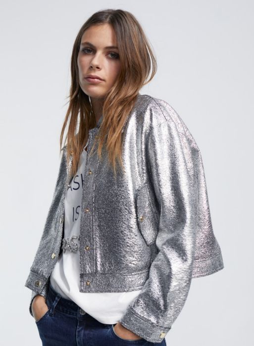 Bomber craquelet prateado