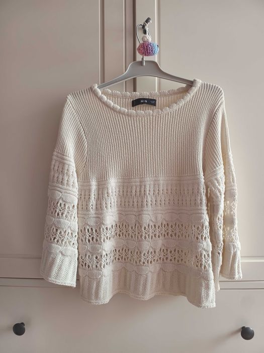 Sweter Mango ażurowy ecru_wiskoza len_jak nowy