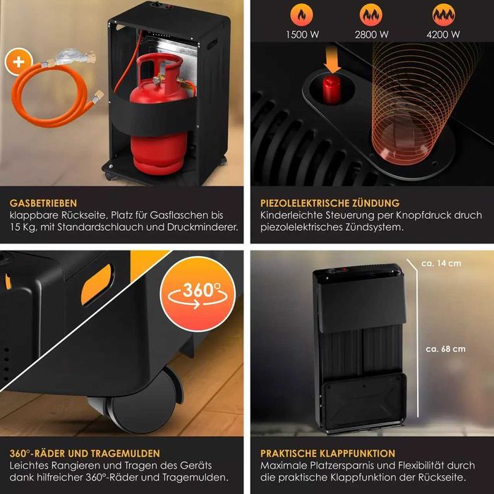 Інфрачервоний газовий обігрівач KESSER 4200W 35 x 42 x 74 см чорний