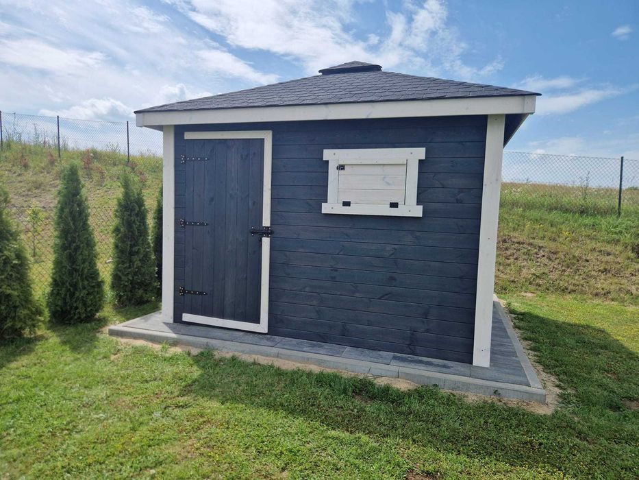 Domek drewniany narzędziowy drewutnia altana działka ogród rod