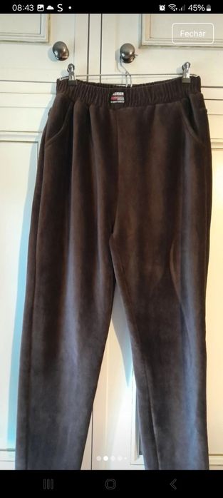 Calças de bombazine polares com bolsos e elastico na cintura