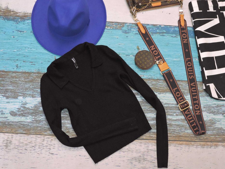 Cropp Krótki sweterkowy top kołnierzyk prążek xs