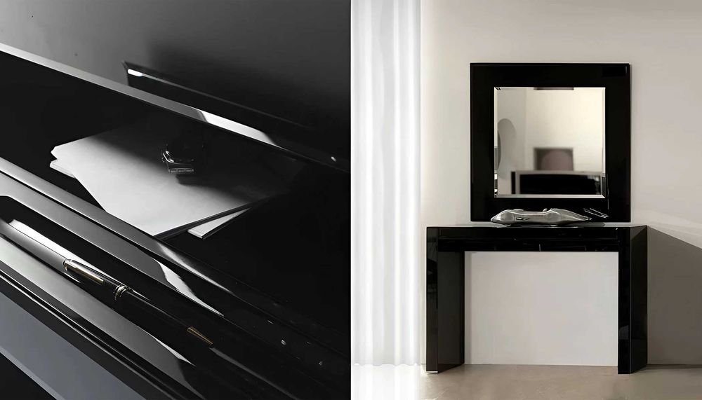 Konsola czarna Reflex 140 cm z szufladą, czarne szkło RABAT - 70 %