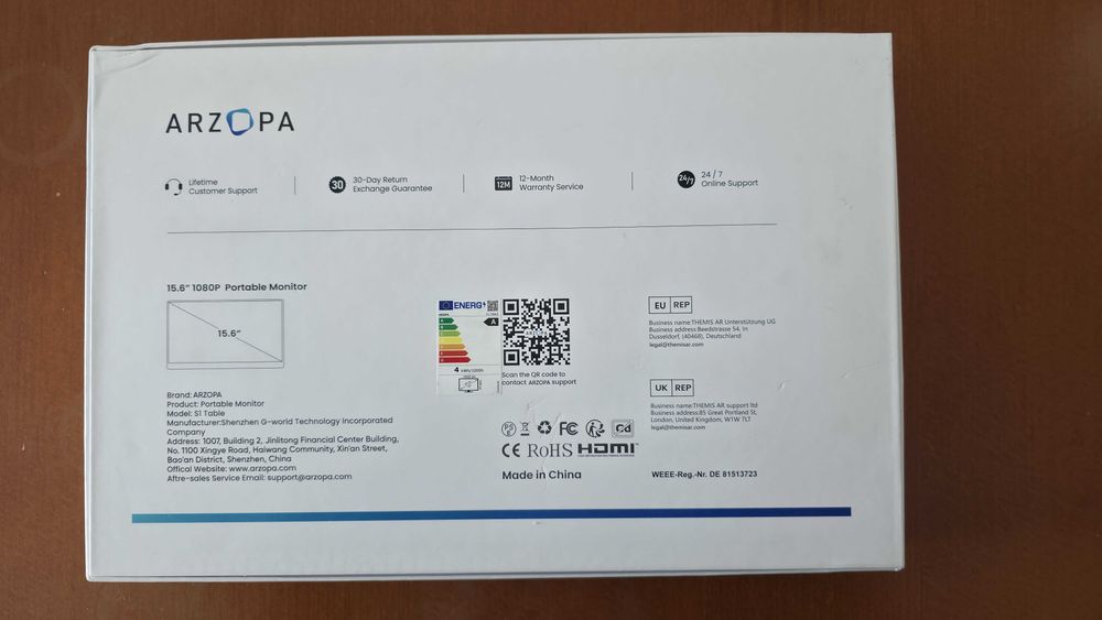 Monitor portátil ARZOPA S1, Full HD de 15,6"