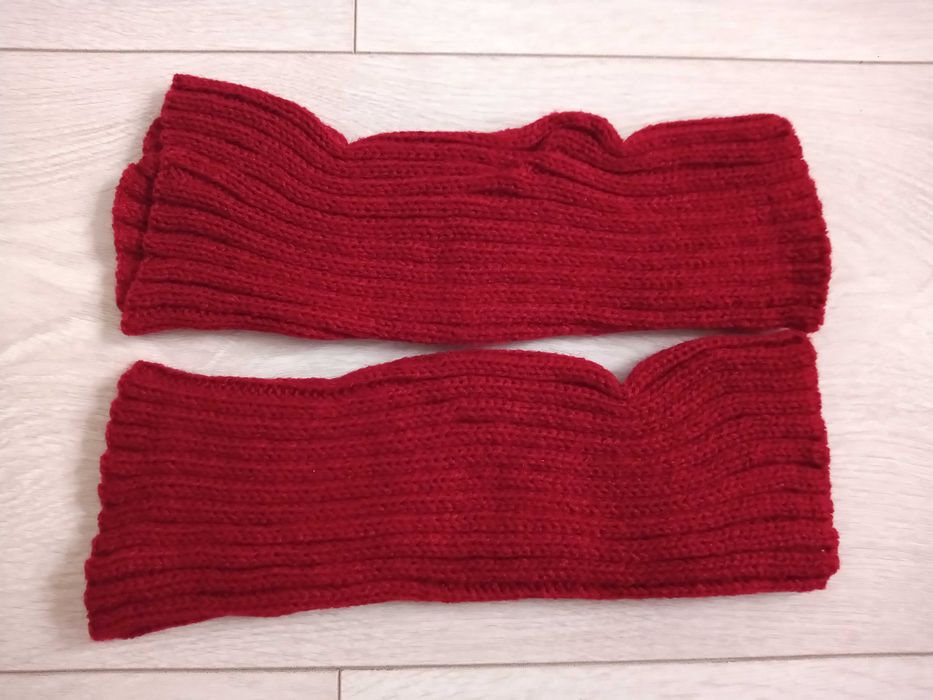 Burgundowe rękawiczki prążkowane mitenki unisex