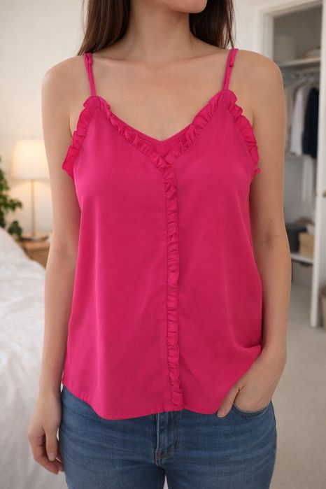 Top rosa forte / fúcsia c/folhos, romântico e elegante- Shein- Tam.M