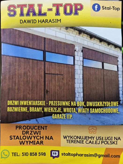 Bramy garażowe Drzwi garażowe do stodoły obory hali garażu bramy przesuwne  inwentarskie z płyty warstwowe na wymiar ogrodzenia