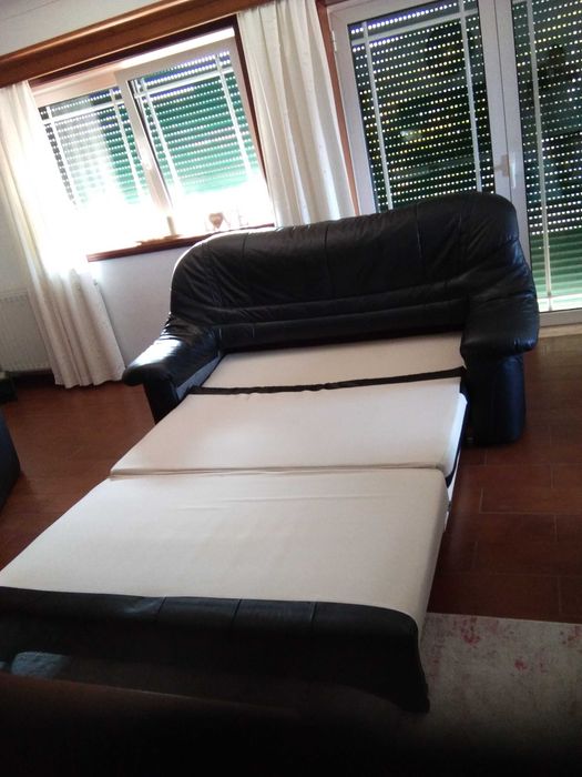 Sofás 3-2-1 em pele com Sofa cama