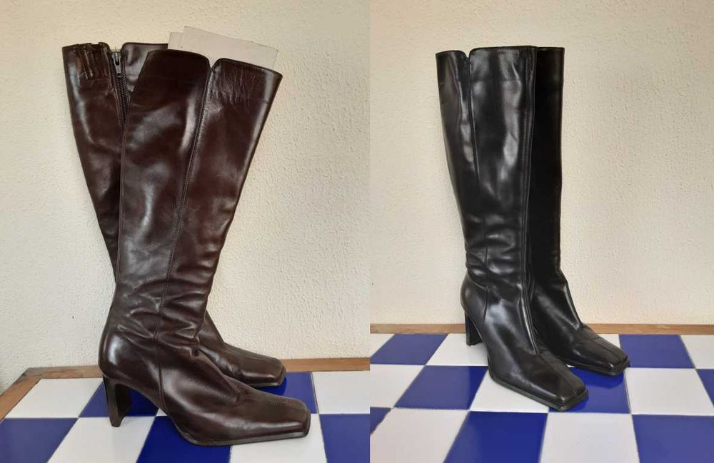 2 Pares Botas de Senhora em Pele Genuína (c/ defeitos) - LER ANÚNCIO!