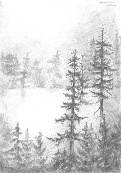 Rysunek ołówkiem, pejzaż, Beskid Żywiecki, format A4