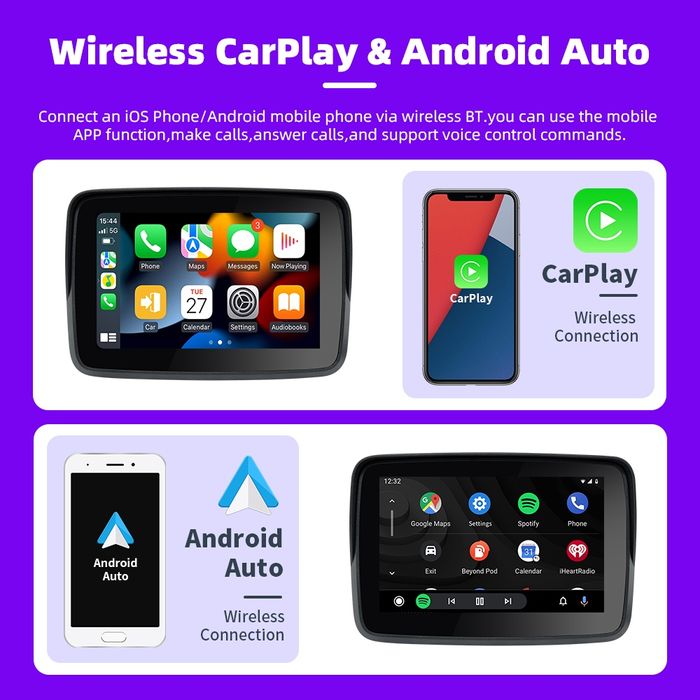 Monitor 5 polegadas CARPLAY Android auto + 2 Câmaras para Moto NOVO