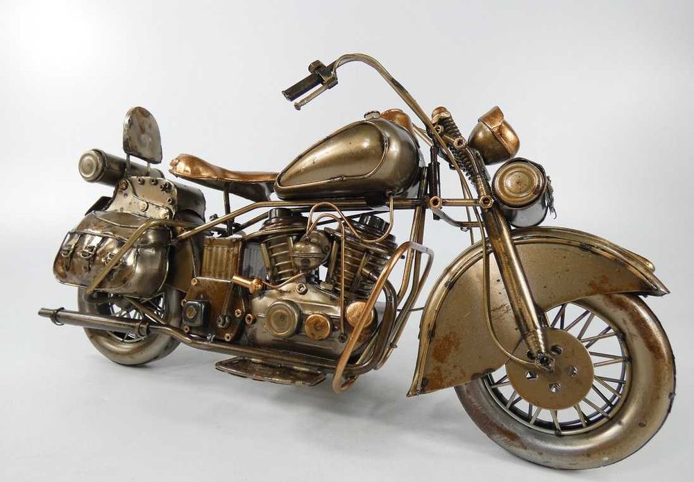 Metalowy MOTOCYKL retro pojazd 36,5 cm motor miedź