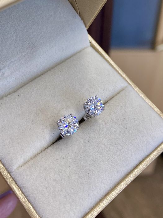 Срібні сережки з діамантами муасанітами 1ct+1ct. Сертифікат!