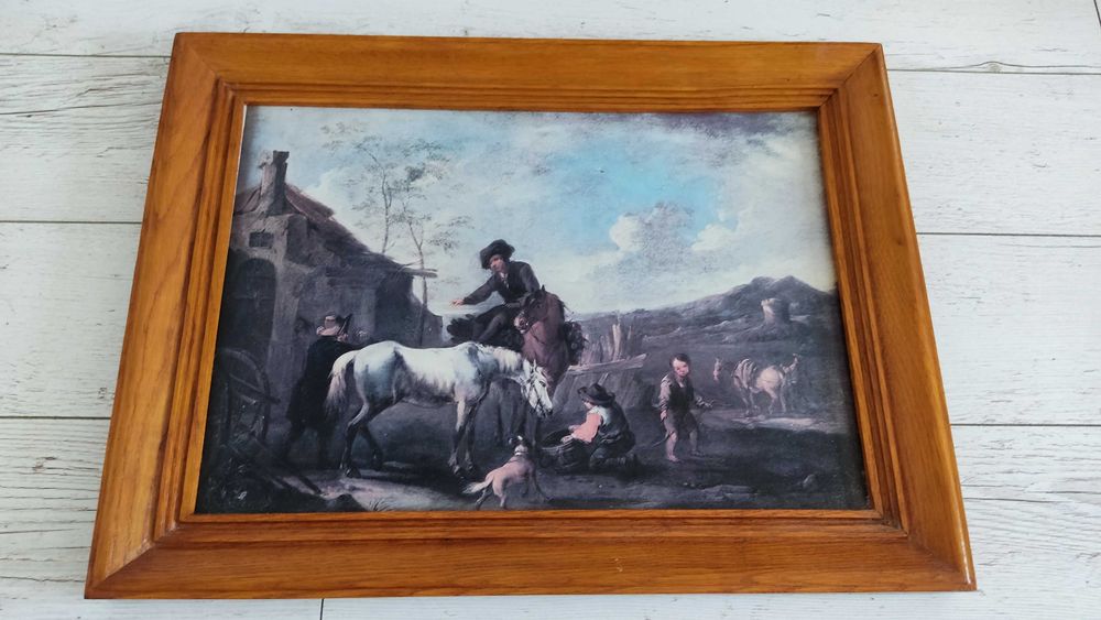 Reprodukcja obraz "Pojenie koni" August Querfurt, stara rama