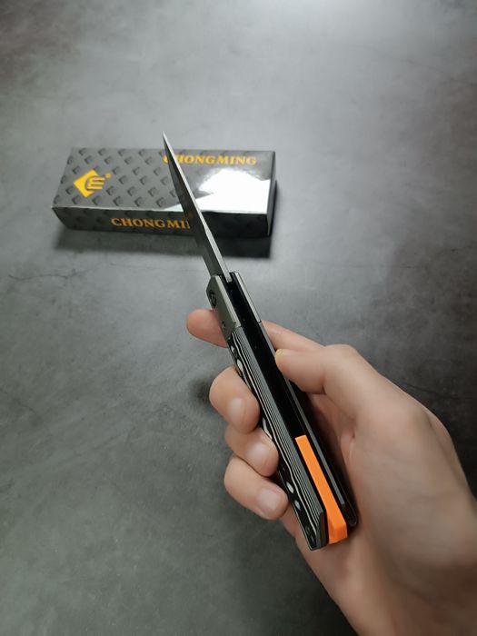 Складной нож СМ-142, D2 "Серая Волна" G10 с оранжевым торцом