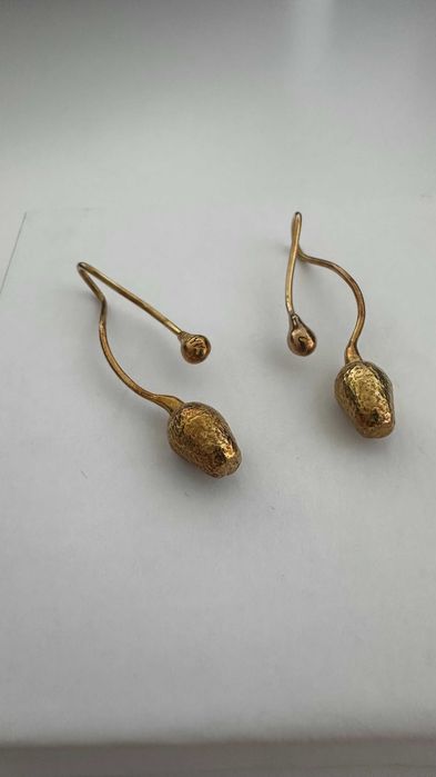 Okryk Twisted Earrings with Poppy Bud and Dew Drop