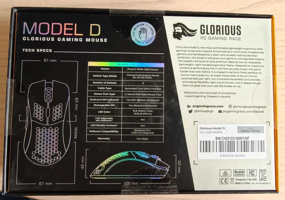 Rato Glorious Model D (nunca usado)