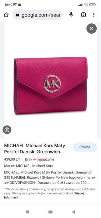 Portfel damski naturalna skóra Michael Kors, Rubin red