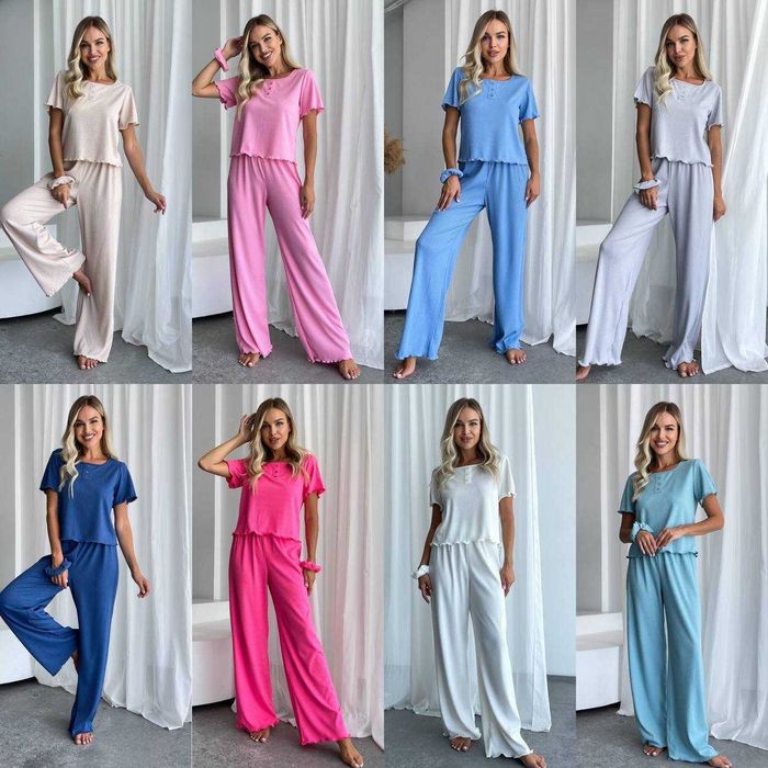 Жіноча піжама трійка футболка штани резинка для волосся домашній костю