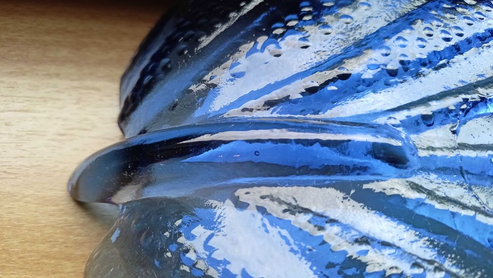 Patera, liść szkło kobaltowe, PRL, 28 cm