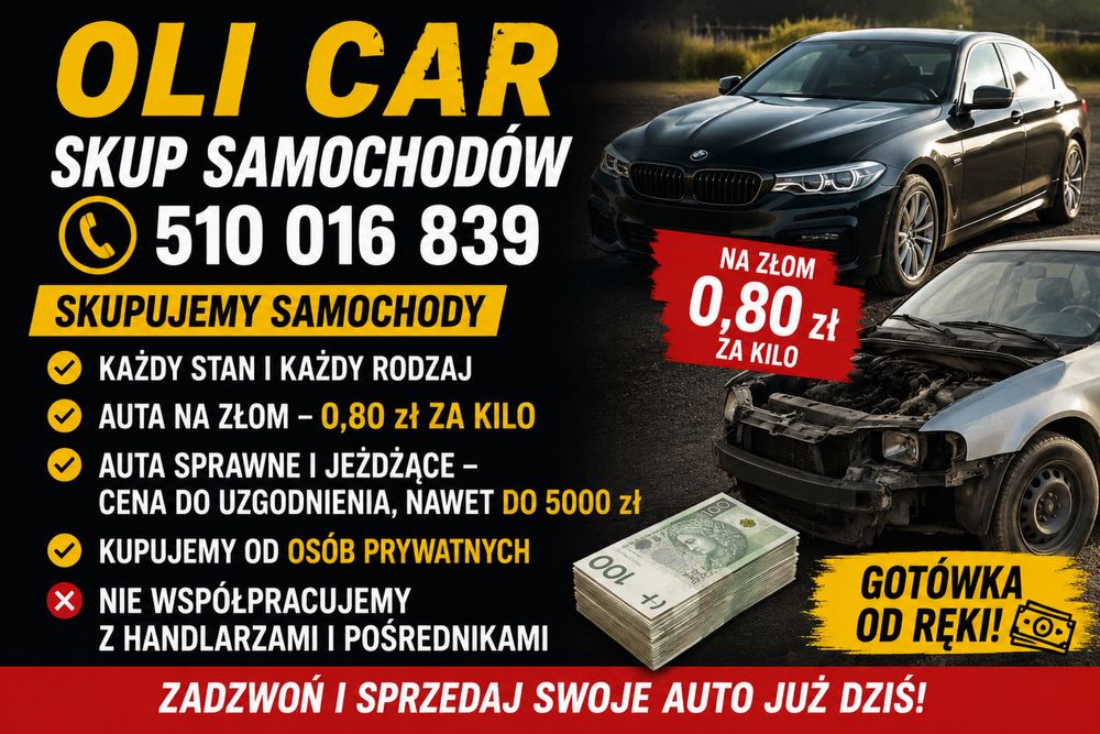 SKUP AUT | Każdy stan | Auta na złom 0,80 zł/kg | Gotówka |