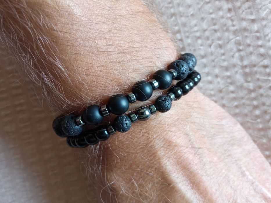 Nowe Bransoletki z kamieni Obsydian Turmalin Kamień Lawowy