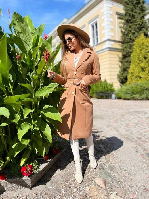 Płaszcz jesienno-zimowy karmel dyplomatka XXS 32