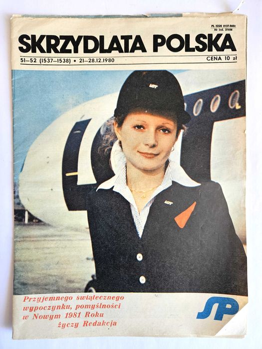 Skrzydlata Polska 51-52 / 1980 okładka - stewardesa LOT-u