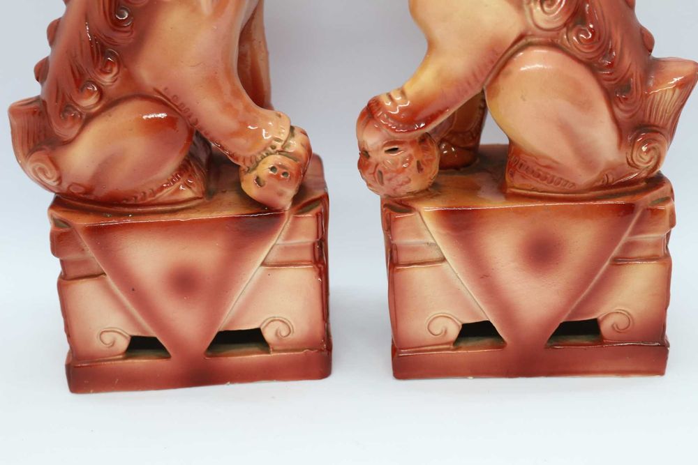 Par de Cães Foo 22 cm Monocromos Cerâmica Chinesa XX