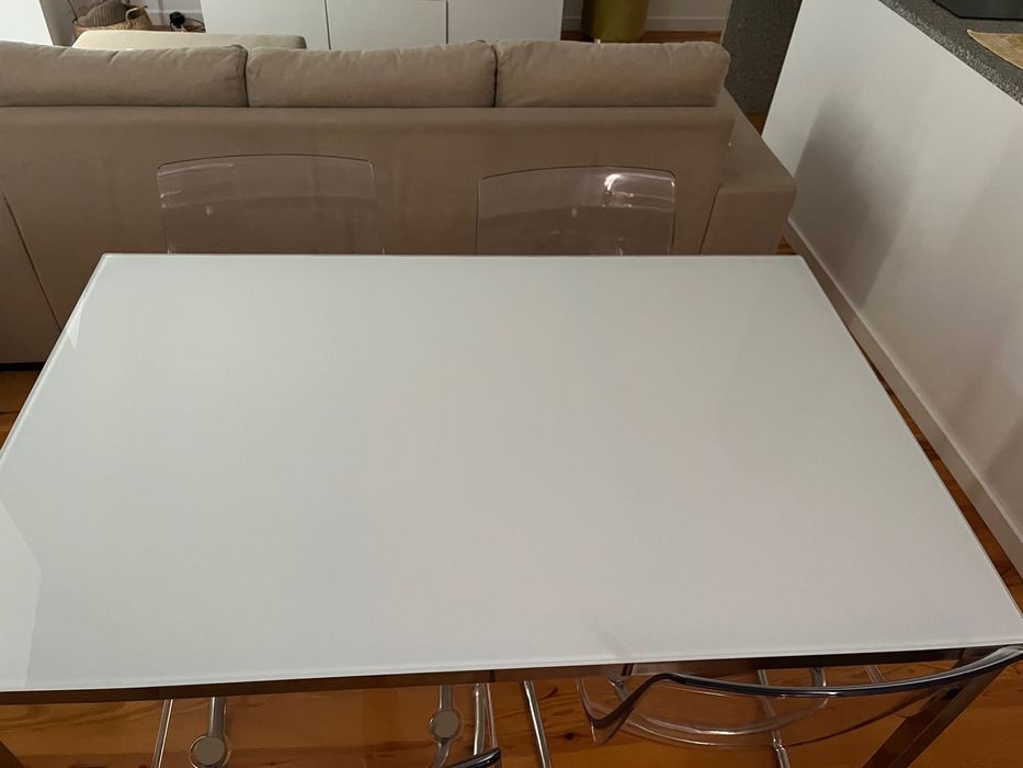 Mesa, cromado/branco cerâmica, 135x85 cm