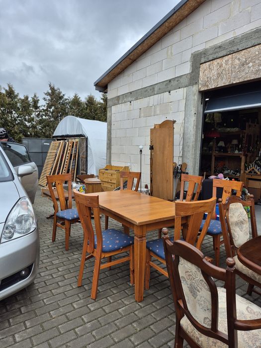 Stol sosnowy rozsuwany z 6 krzesłami