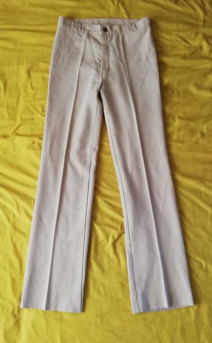 spodnie lniane proste beż w kantkę na wysoką Marshal pas 70cm