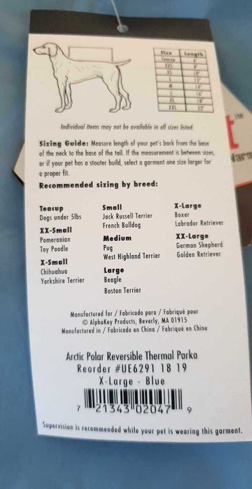 Kurtka dla psa ocieplana nieprzemakalna na polarze roz. XL niebieska