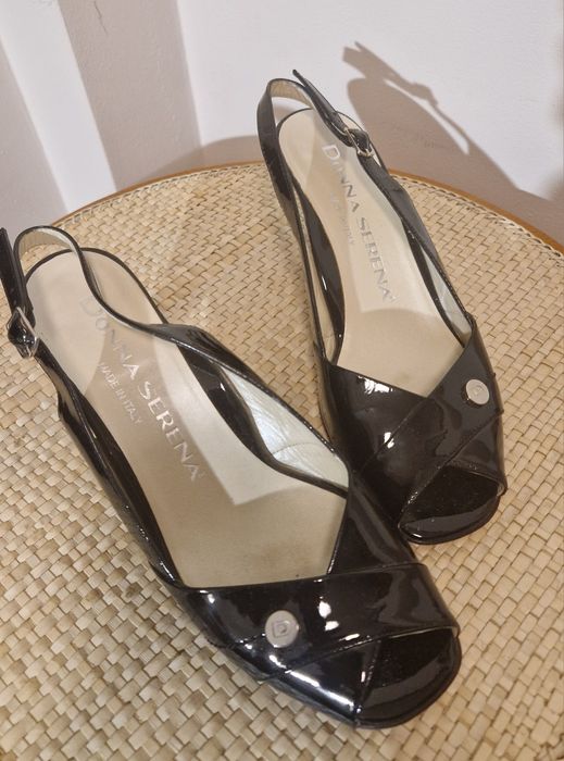 Wizytowe  buty włoskie Donna Serena 39 damskie czarne bez pięty sandały na obcasie