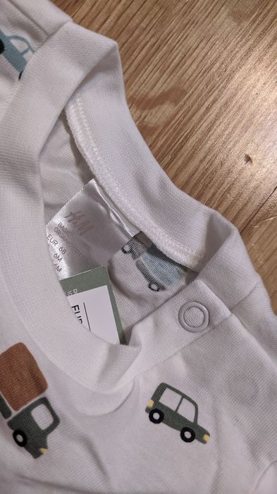 Dwupak koszulek z długim rękawem H&M 68 chłopięce autka auta